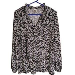 Anne Kline animal print blouse size L